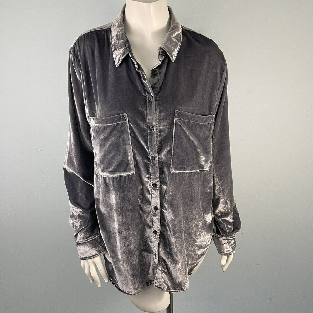 Pilcro Velvet Button-Down Shirt in Charcoal Gray